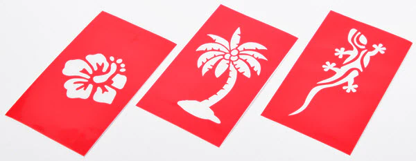 3 Stencils For Tattoo Spray: Gecko, Hibiscus & Palm Tree
