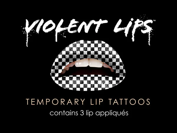 Black & White Checkered Violent Lips (3 Lip Tattoo Sets)