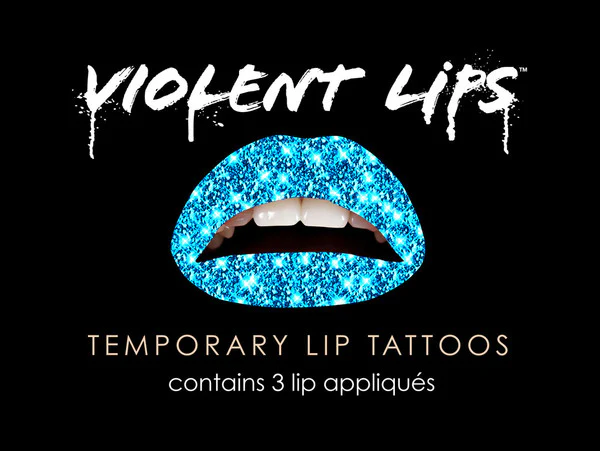 Blue Glitteratti Violent Lips (3 Lip Tattoo Sets)