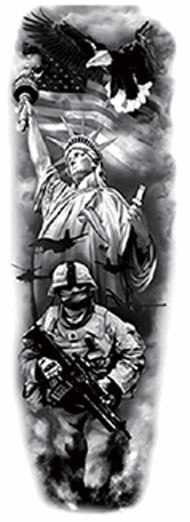 Full Sleeve Arm/Leg Temporary Tattoo Statue of Liberty with Soldier
