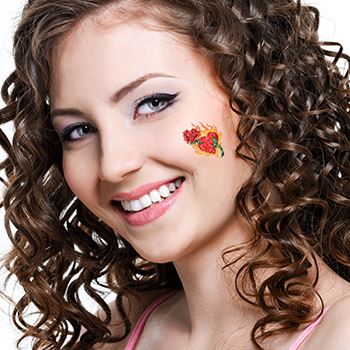 Glitter Flaming Heart And Rose Tattoo