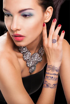 Indigo Henna Flowers & Leafs Tattoos (3 Tattoos) - Image 4