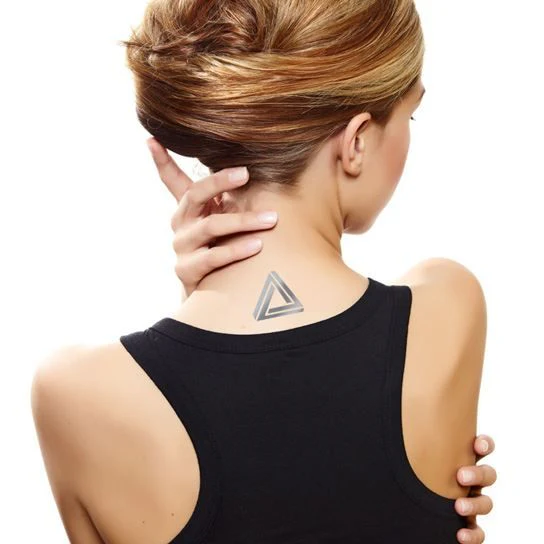 Metallic Silver Triangle Tattoo - Image 2
