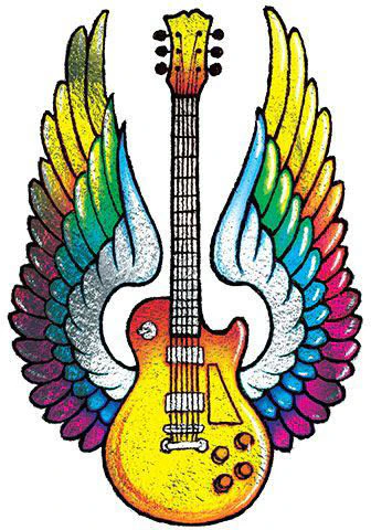 Metallic Winged Guitar Tattoo