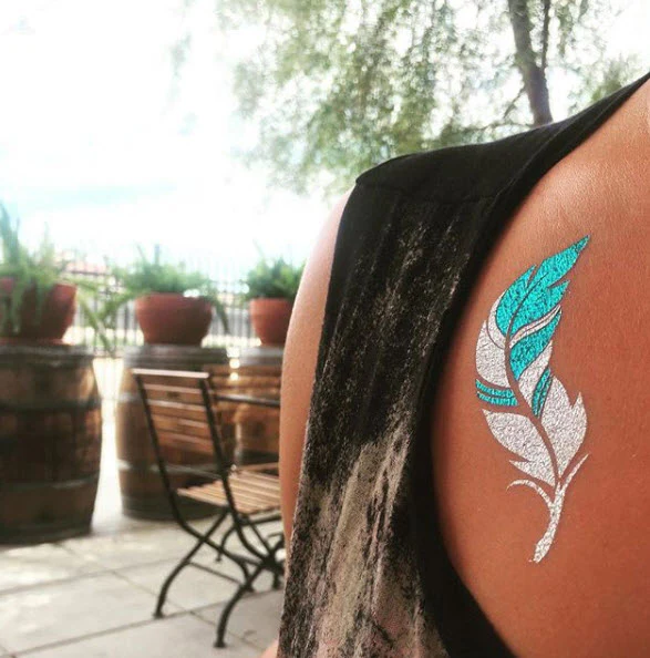 Silver & Teal Feather Prismfoil Tattoo - Image 3