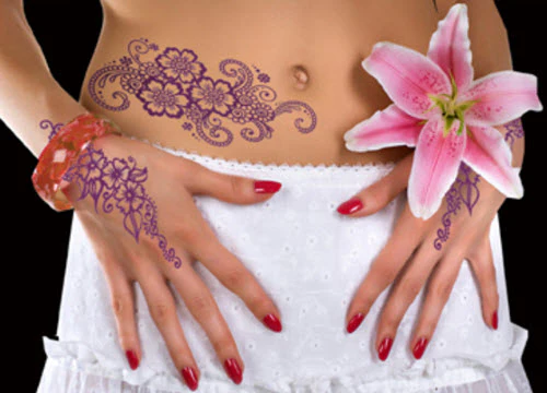 Violet Henna Elegant Flowers Tattoos (13 Tattoos) - Image 3