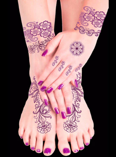 Violet Henna Elegant Flowers Tattoos (13 Tattoos) - Image 4